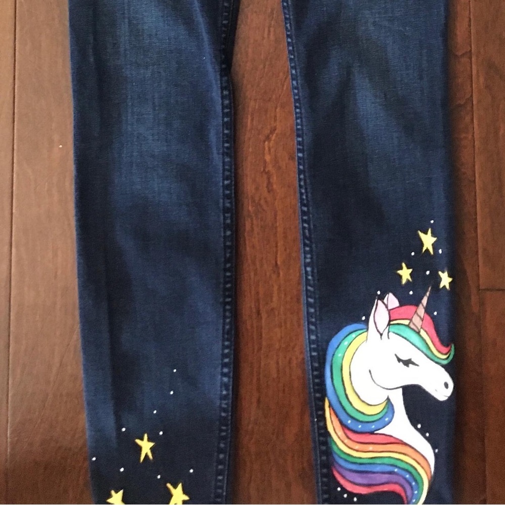 Unicorn Bliss Hand Painted Girls Abercrombie Size 14 Jeans